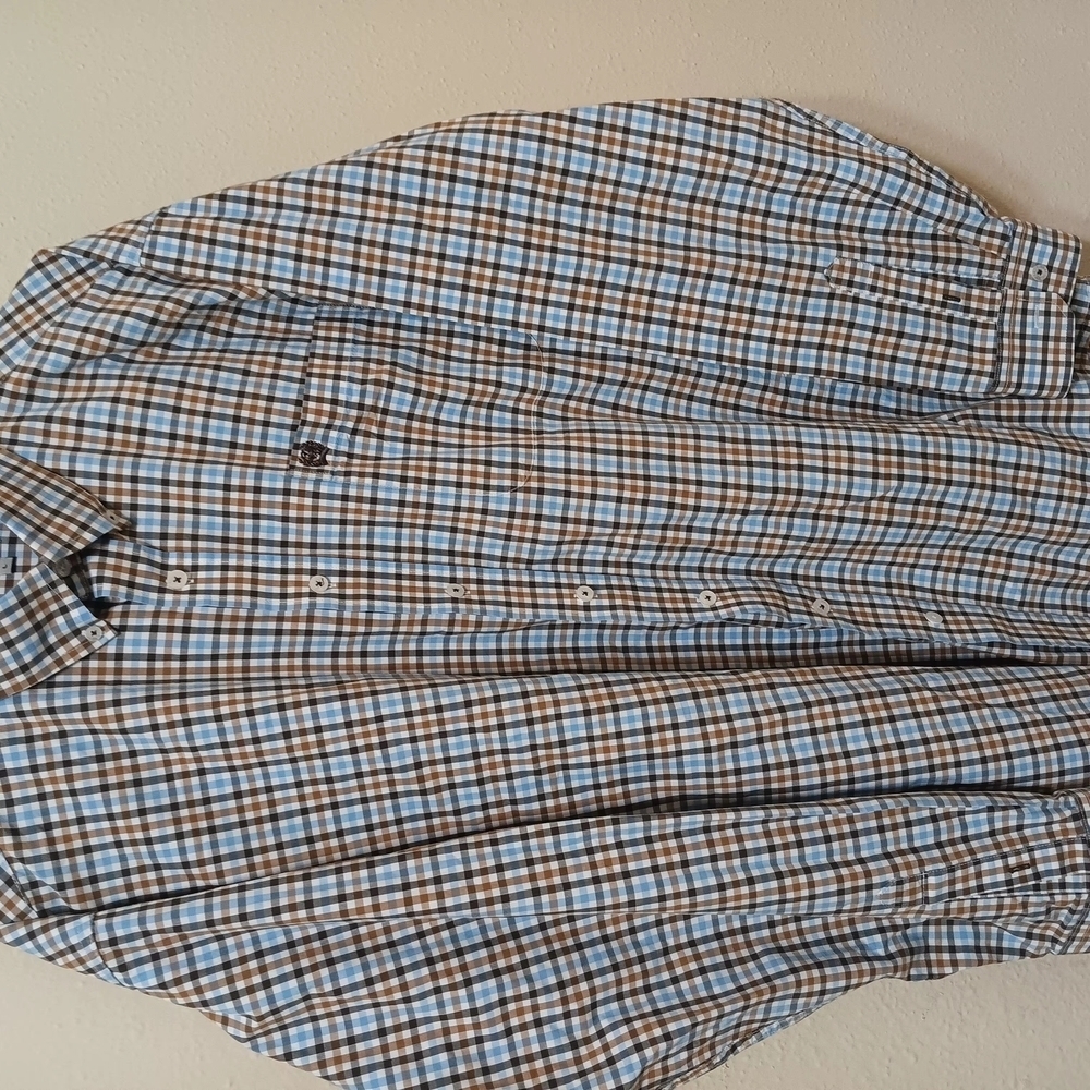 Men's Blue and Brown Checkered Shirt